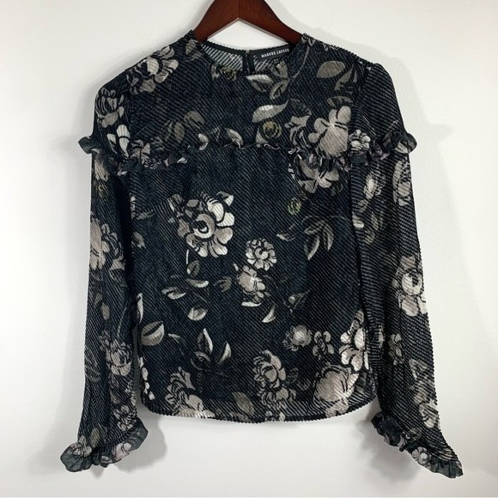 Markus Lupfer Sheer Velour Floral Blouse- Rosa Painted Floral Devore Top